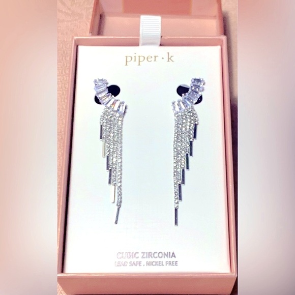 Piper K Formal Fringe Chandelier Cubic Zirconia Earrings - Picture 4 of 8